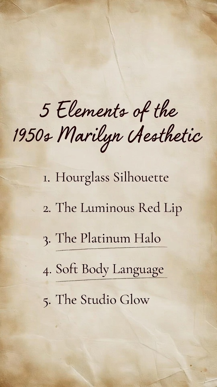 From the hourglass silhouette to the studio glow. Save this guide to the 1950s Marilyn Monroe aesthetic.