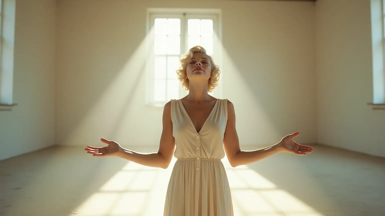 A woman standing in a bright, open room, symbolizing taking up space.